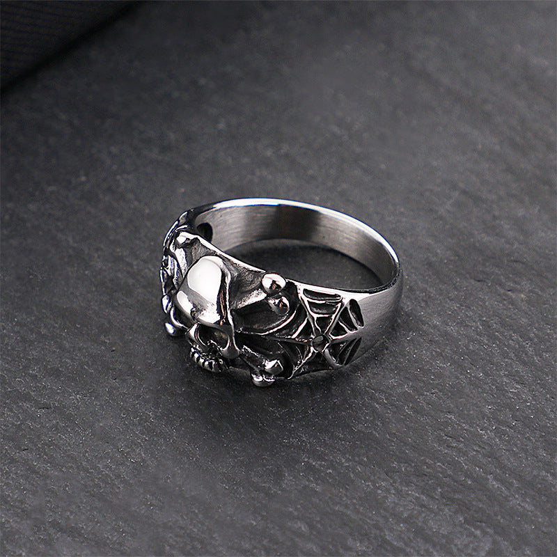 Titanium Steel Skull Punk Men's Ring - Bold European and American Style, Wholesale Available