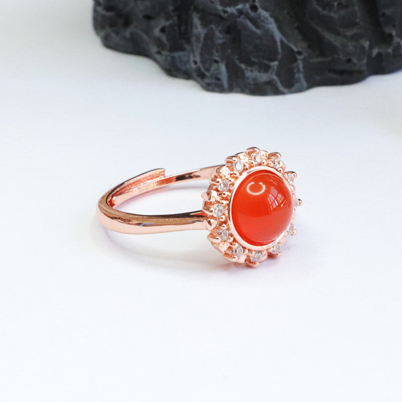 Sunlight Spark Agate Ring with Zircon Accent