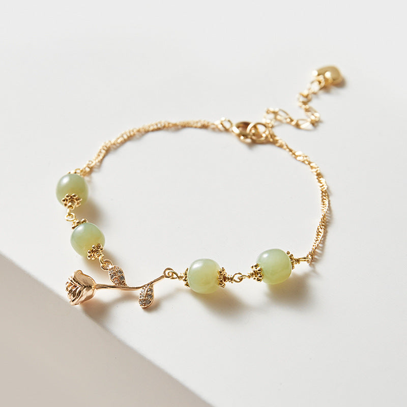 Exquisite Gold-Plated Hetian Jade Bracelet with Sterling Silver Needle