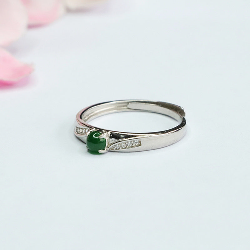 Sterling Silver Adjustable Ice Emperor Green Jade Zircon Ring