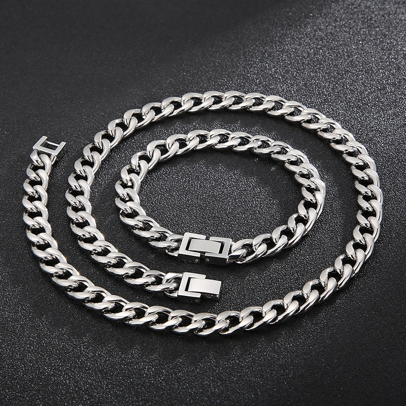 HipHop Titanium Steel Men's Jewelry Buckle Chain Bracelet and Necklace for Trendy Style