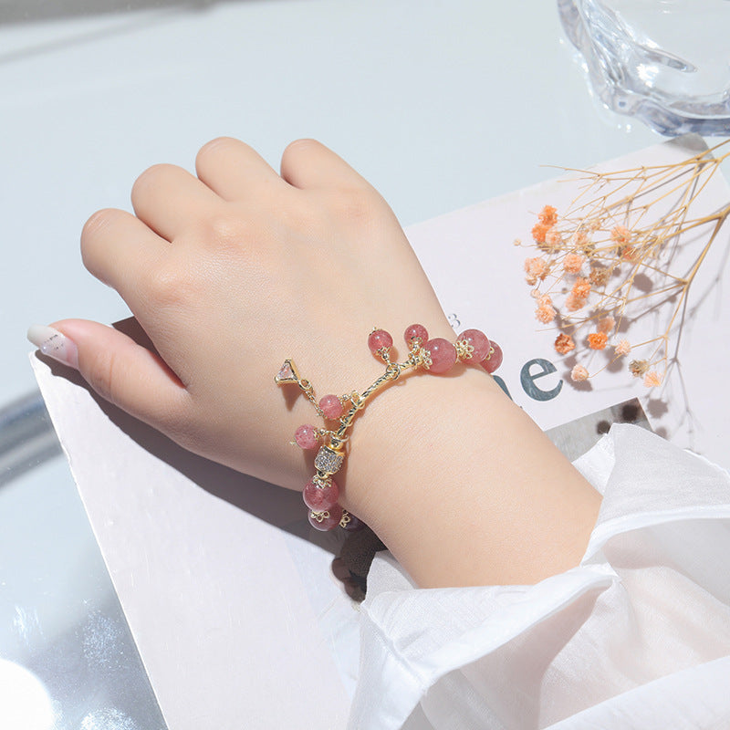 Pink and Daisy Beauty Strawberry Crystal Bracelet