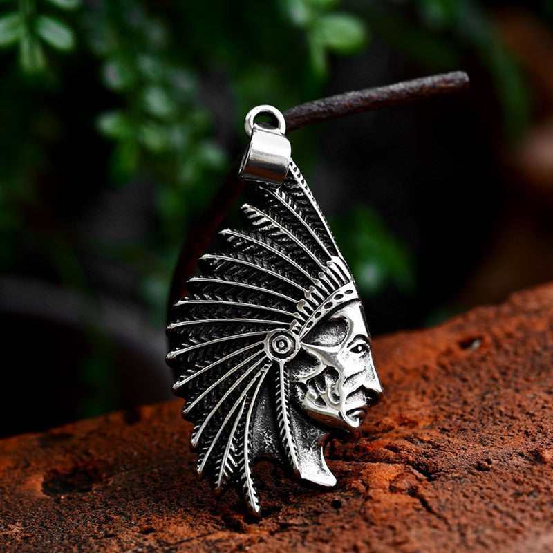 Wholesale Retro Punk Titanium Steel Indian Pendant for Men - Cross-Border Jewelry Collection