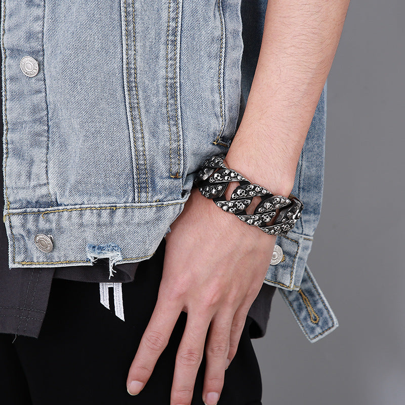 Vintage-Inspired Punk Skull Titanium Steel Men's Bracelet