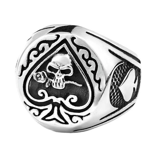 Vintage Spade Heart Skull Titanium Steel Ring for Men - Wholesale European and American Fashion