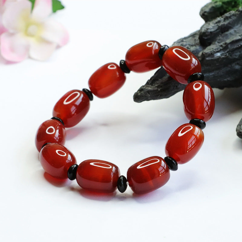 Red Agate Bead Bracelet with Sterling Silver Charm