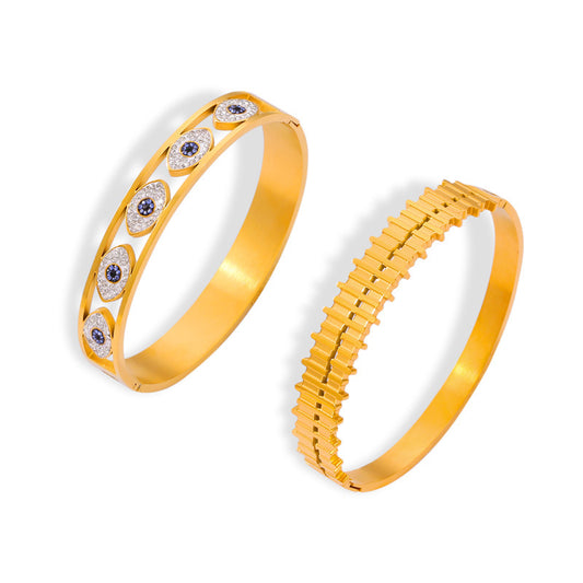 Geometric Texture Zircon Dripping Gold-Plated Titanium Steel Bracelet