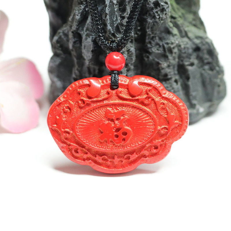 Red Sand Ping An Blessing Brand Cinnabar Stone Pendant