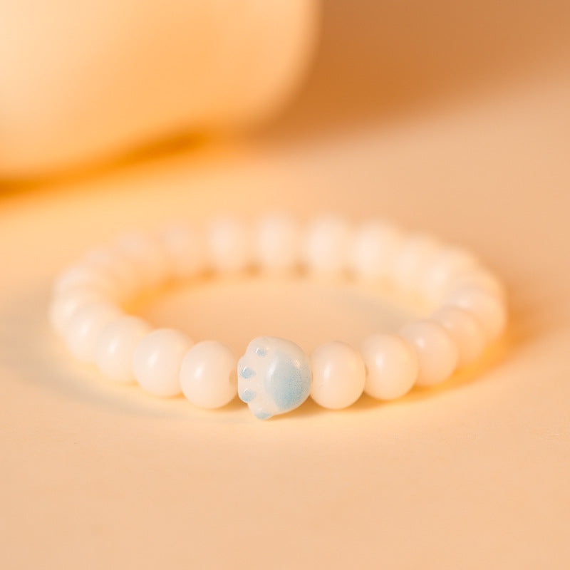 Bodhi Root and White Jade Sterling Silver Bracelet