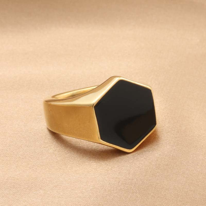 Titanium Steel Hexagonal Rhombus Ring for Men – Retro Trendy Stainless Steel Jewelry