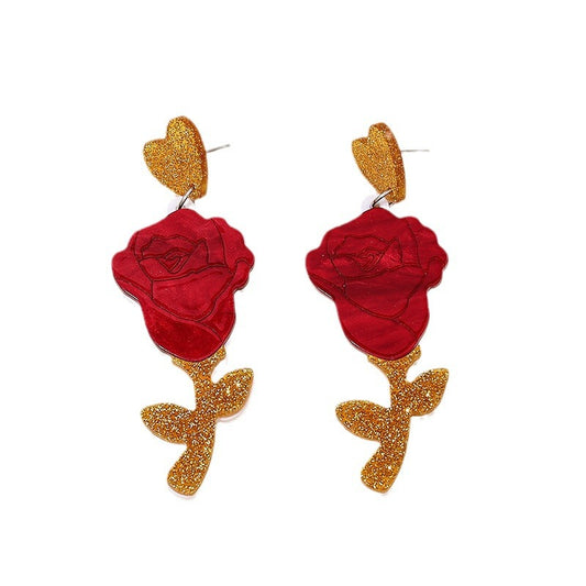 Exaggerated Rose Heart Earrings - Vienna Verve Collection