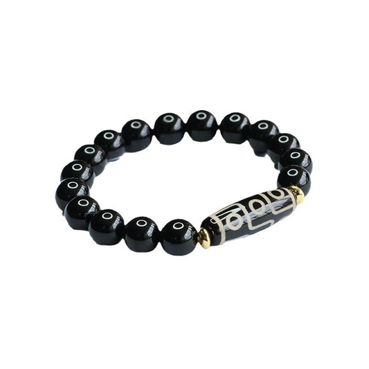 Fortune's Favor Sterling Silver Black Agate Beaded Bracelet