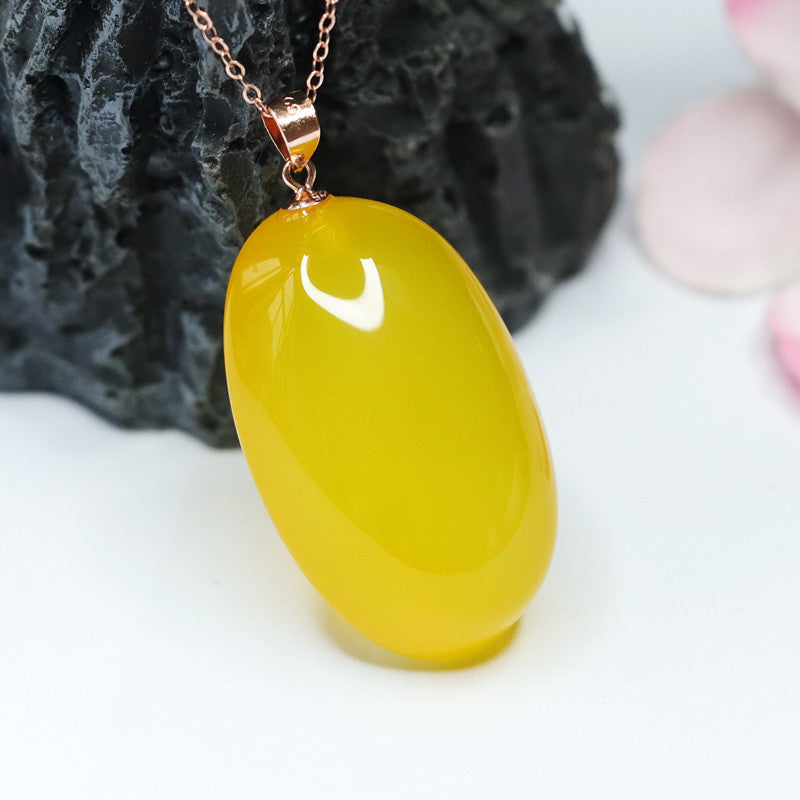 Pigeon Egg Yellow Chalcedony Sterling Silver Necklace with Rose Gold Accent