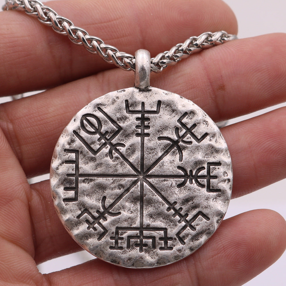 Viking Compass Metal Necklace - Nordic Mythology Pendant for Men