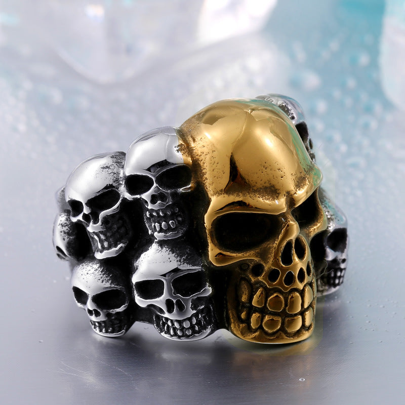 Punk-Inspired Men's Titanium Steel Skull Ring - Retro Wholesale Jewelry for Him