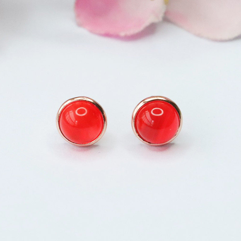 S925 Sterling Silver Green and Red Agate Stud Earrings