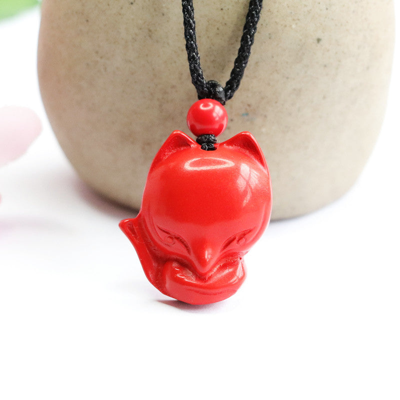 Enchanting Little Fox Pendant with Cinnabar Stone