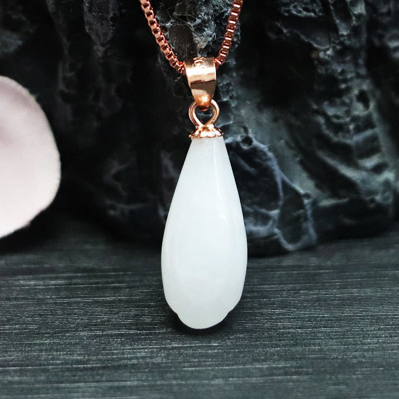 Elegant Hetian Jade Silver Magnolia Pendant Necklace