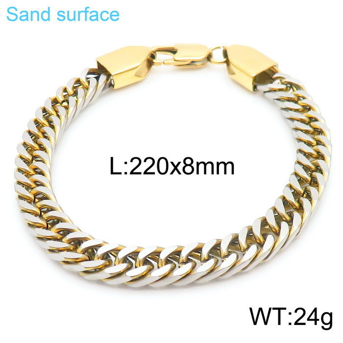 Stylish Personalized Titanium Steel Men's Bracelet and Necklace with Double-Woven Cuban Chain Design