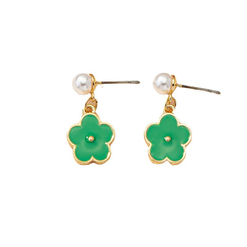 Pearl Drop Glaze Small Flower Earrings with Three-Dimensional Luxury Charm