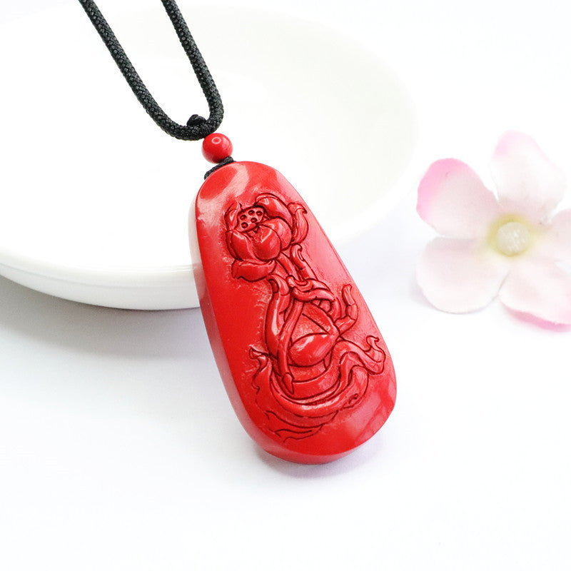 Cinnabar Lotus Buddha Hand Sterling Silver Pendant