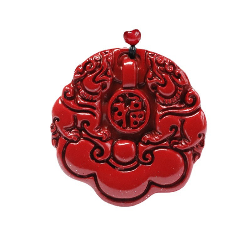 Cinnabar Pendant, Purple Gold Sand, Double Pixiu Ruyi Round Jewelry