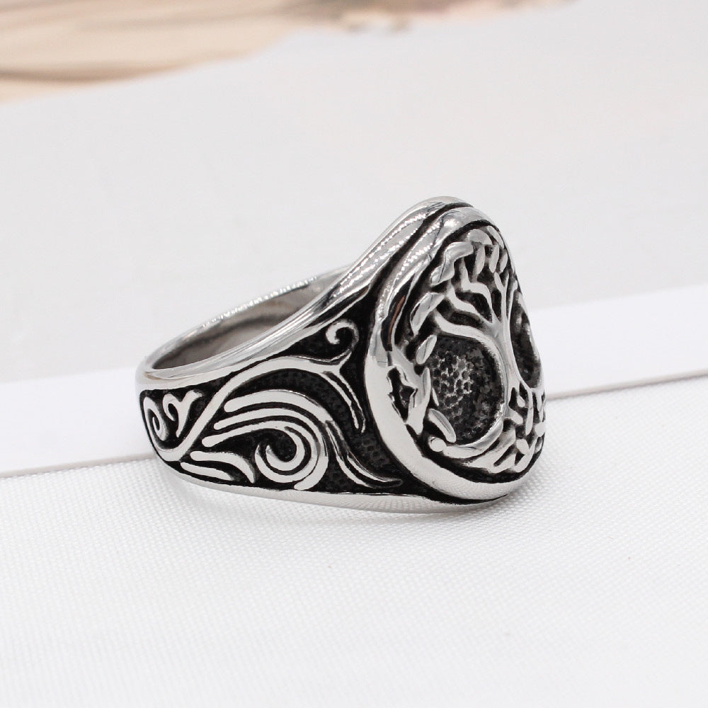 European and American Retro Life Tree Men's Titanium Steel Rings - Wholesale Jewelry