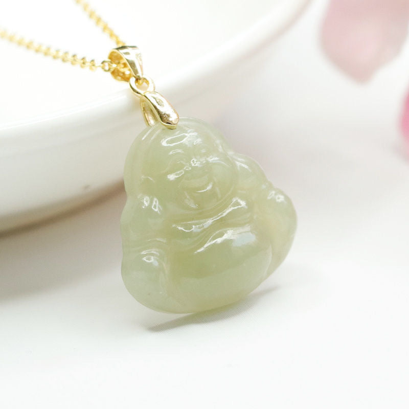 Serene Buddha Pendant Necklace with Pure Hetian Jade