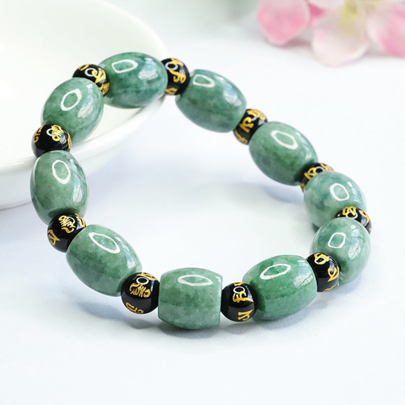 Six Character Proverbs Fortune's Favor Sterling Silver Jade Bracelet