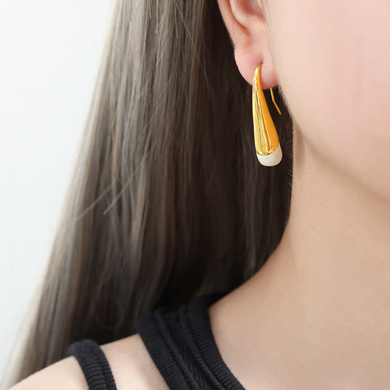 Elegant Titanium Steel Gold-Plated Earrings with Epoxy Vertebral Body Design