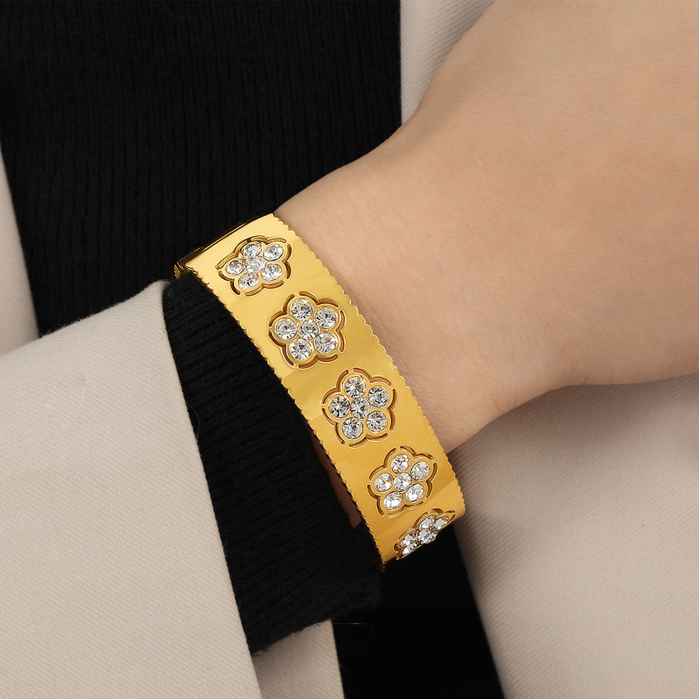 Golden Blossom Hollow Bracelet - Stylish Titanium Steel Jewelry