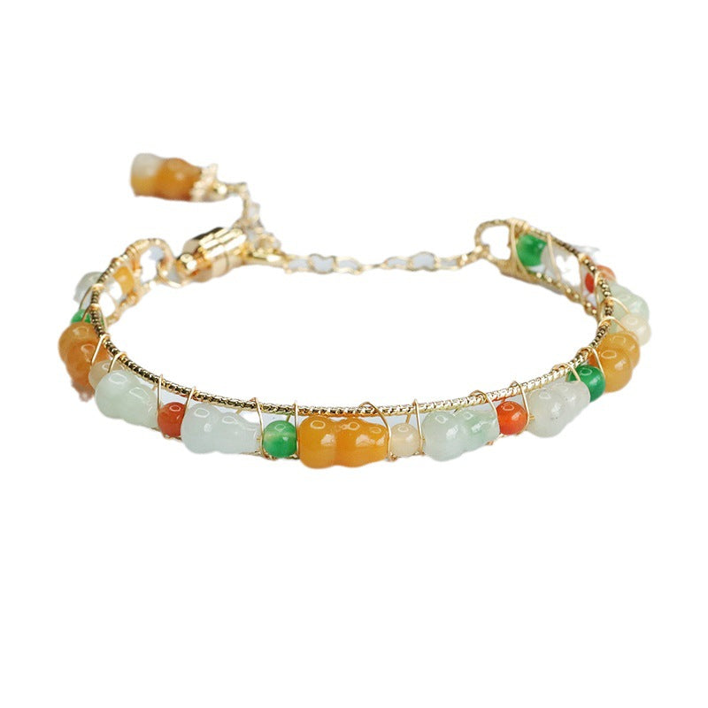 Fortune's Favor Sterling Silver and Natural Jade Gourd Bracelet