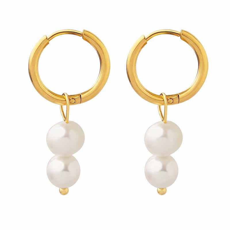 Elegant Geometric Freshwater Pearl Earrings with Gold-Plated Ring