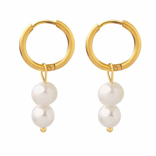 Elegant Geometric Freshwater Pearl Earrings with Gold-Plated Ring