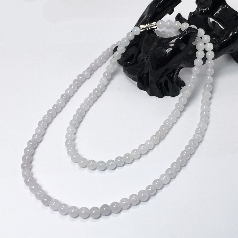 Myanmar A Grade Jade Necklace Ice White Beads Jewelry Gift