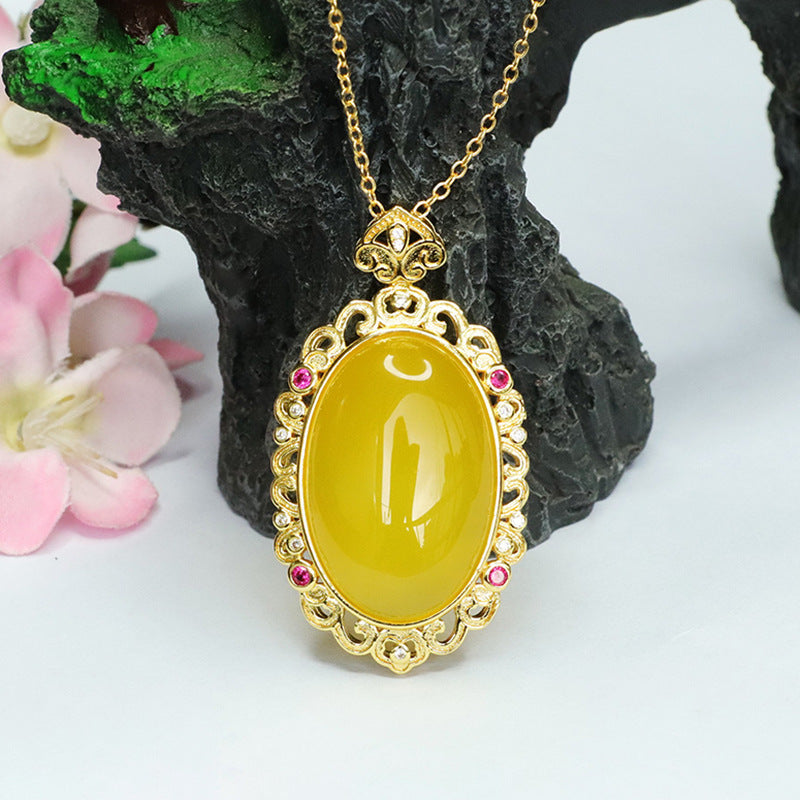 Pigeon Eggs Yellow Chalcedony Auspicious Cloud Zircon Pendant