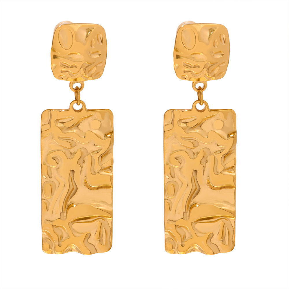 European Retro Design Gold-Plated Square Pleated Earrings for Women