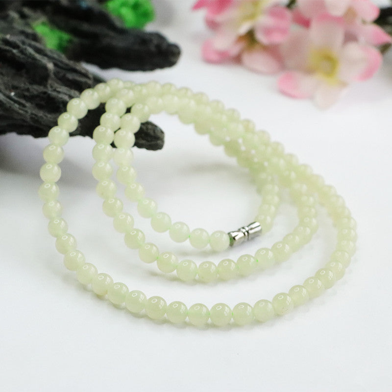 Natural Hetian Jade 108 Buddha Beads Necklace, Beads Jewelry