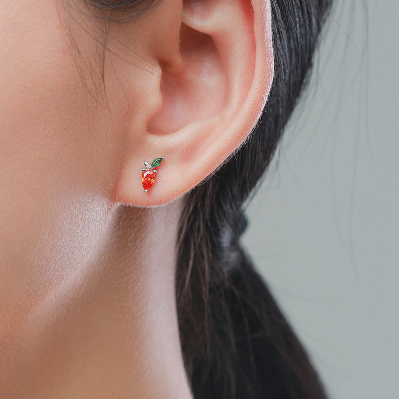 Sterling Silver Genie Radish Earrings with Zircon Gem