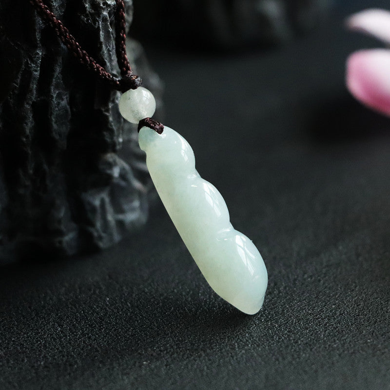 Grade A Natural Jade Fortune's Favor Kidney Bean Sterling Silver Pendant