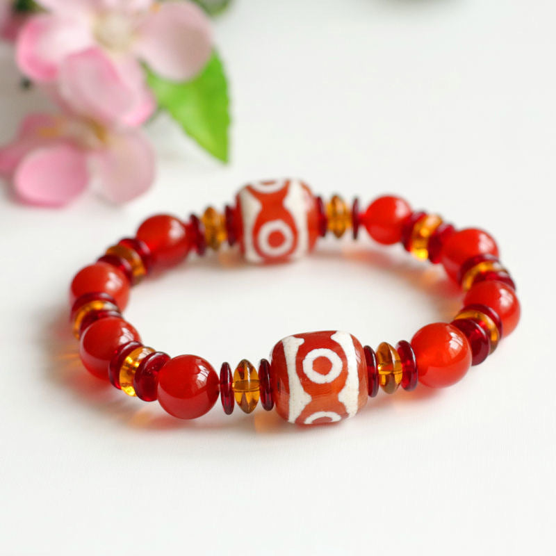 Tibetan Red Agate Sterling Silver Bracelet with Three-Eyed Heavenly Bead