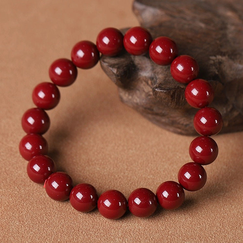 Purple Gold Sand Round Bead Bracelet with Cinnabar Stone