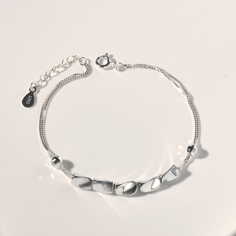 Twisted Small Blocks Double Layered Sterling Silver Bracelet