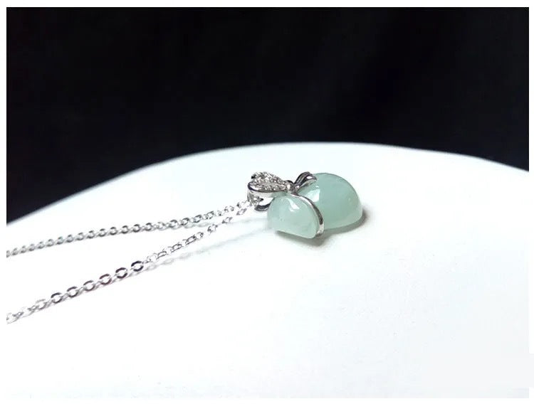 Lucky Money Bag Sterling Silver Necklace with Natural Jade and Zircon