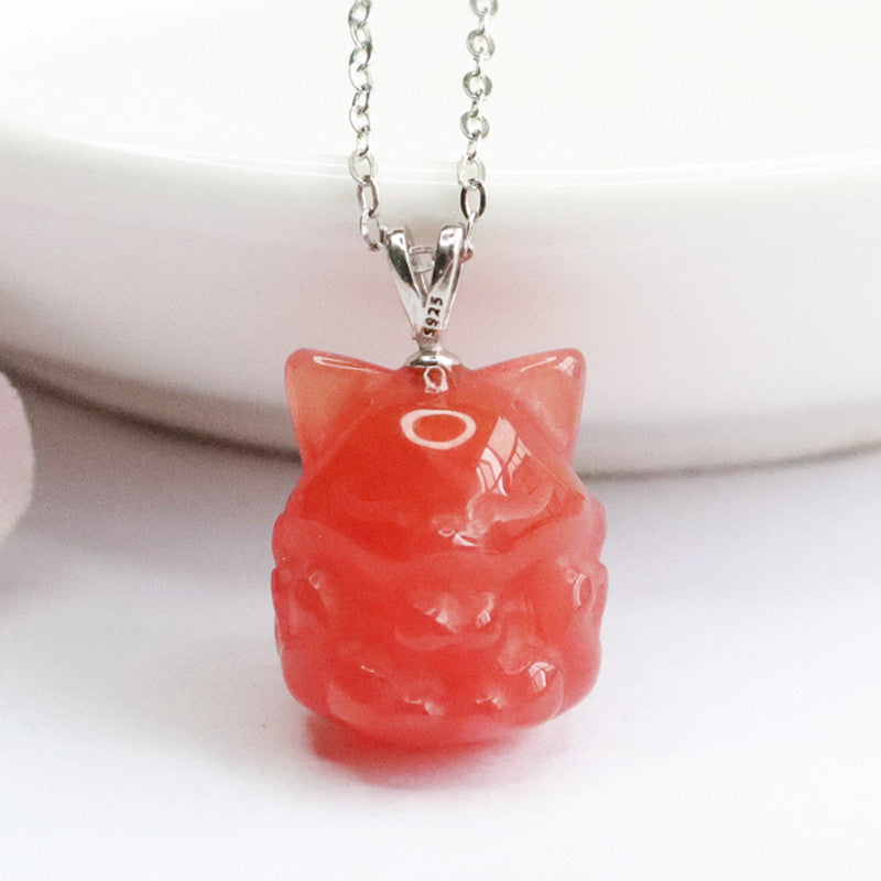 Nine Tailed Fox Sterling Silver Agate Pendant Necklace