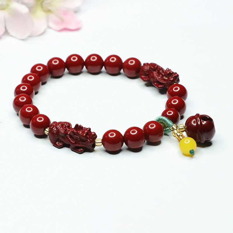 Fortune's Favor Cinnabar Stone Bracelet with Sterling Silver Pixiu Charm