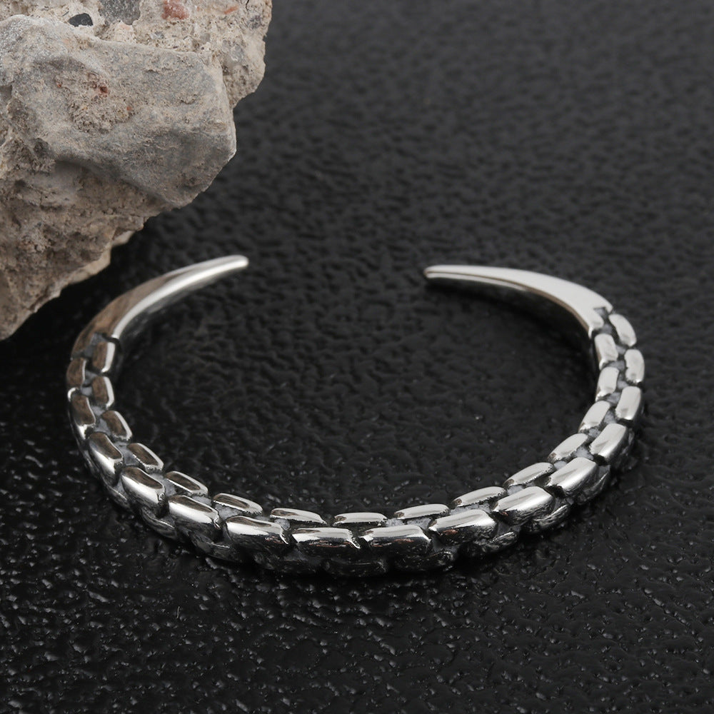 Titanium Steel Open Stone Pattern Bracelet for Men - Trendy Hemp Rope Design