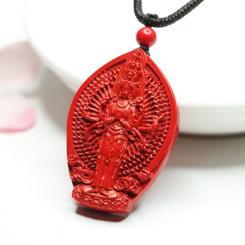 Red Sand Cinnabar Pendant with Thousand Hands and Thousand Eyes Guanyin