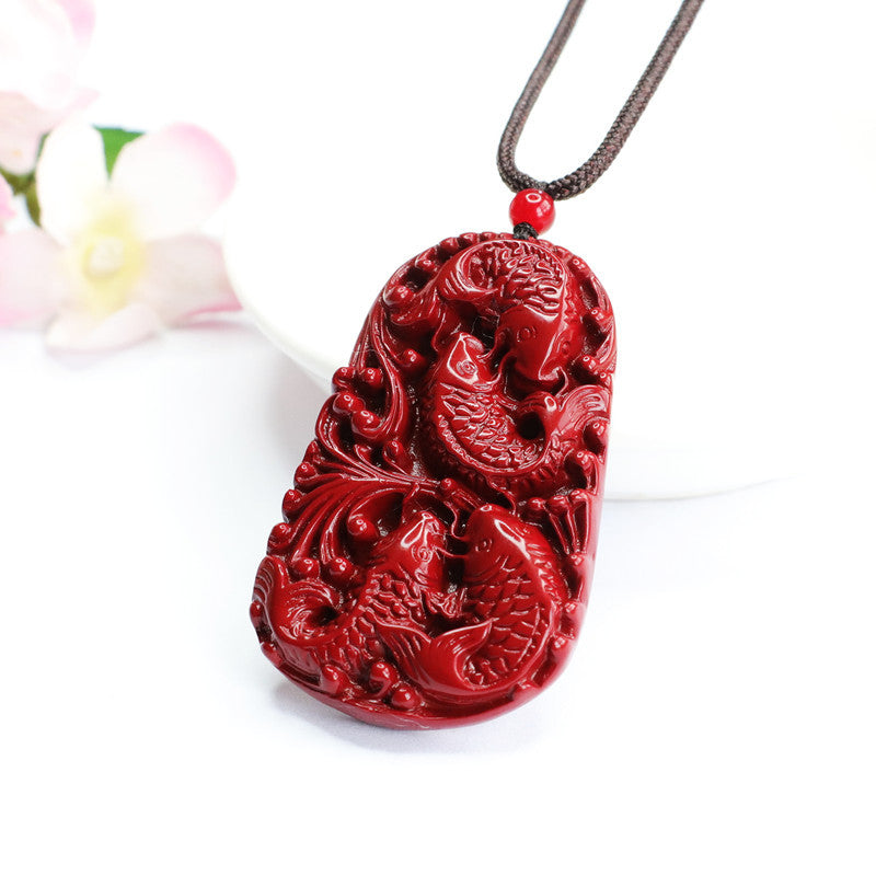 Cinnabar Pendant Carving Koi Pendant Jewelry