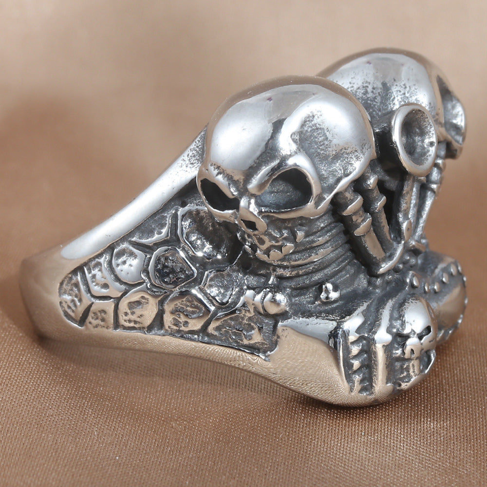 Titanium Steel Skull Ring for Men - Retro Personalized Locomotive Design, Trendy Accessories in Sizes 7-13